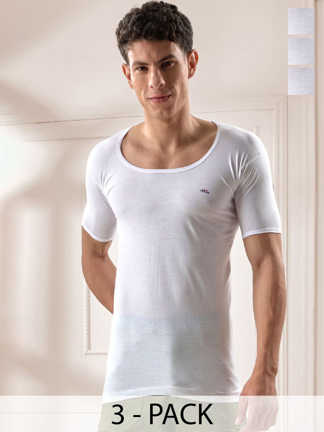 LUX VENUS 
Pack of 3 Men Round Neck Cotton Vest-picture-2