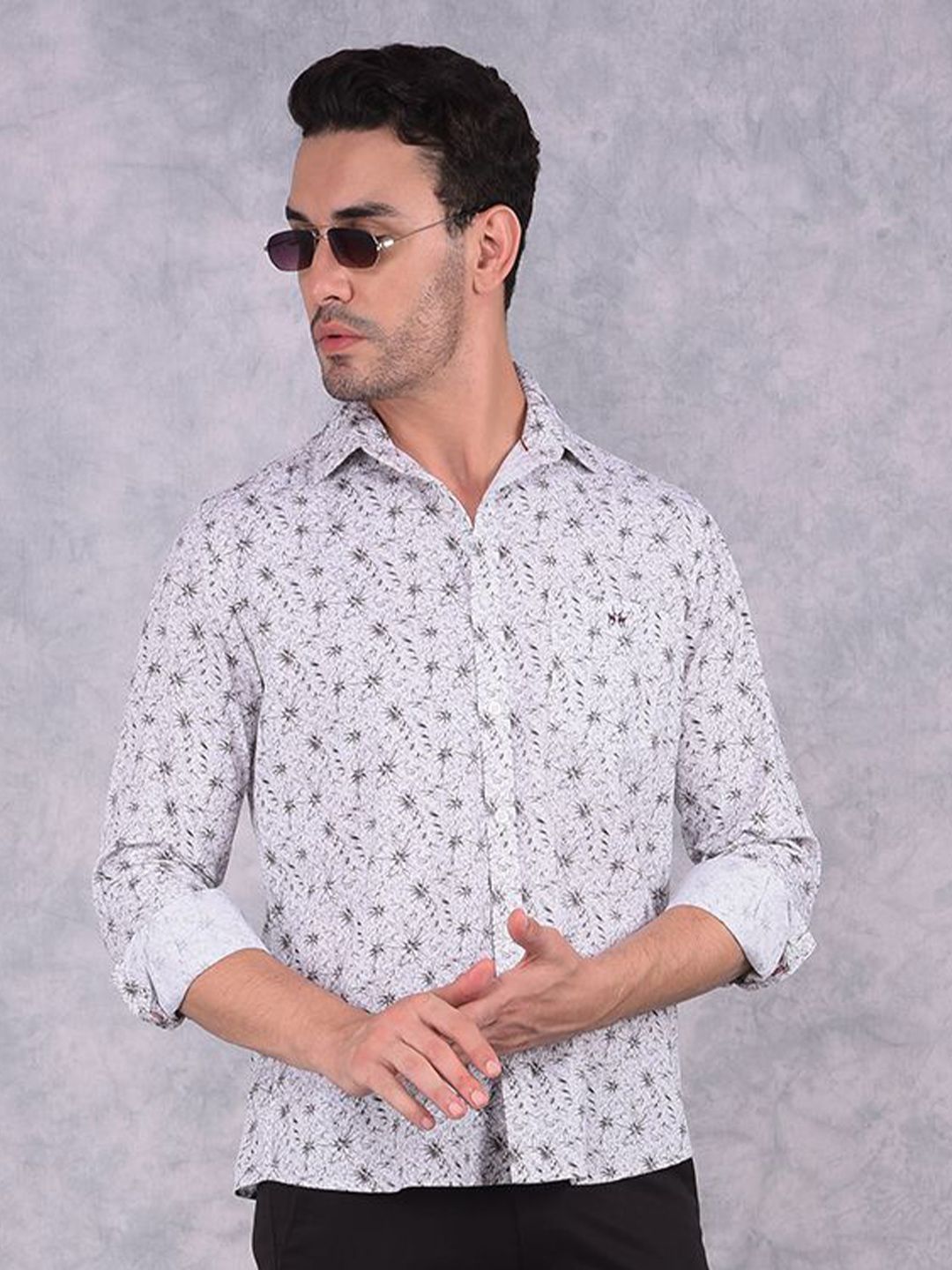 Crimsoune Club Men Smart Spread Collar Floral Printed Cotton Slim Fit Casual Shirt-picture-36