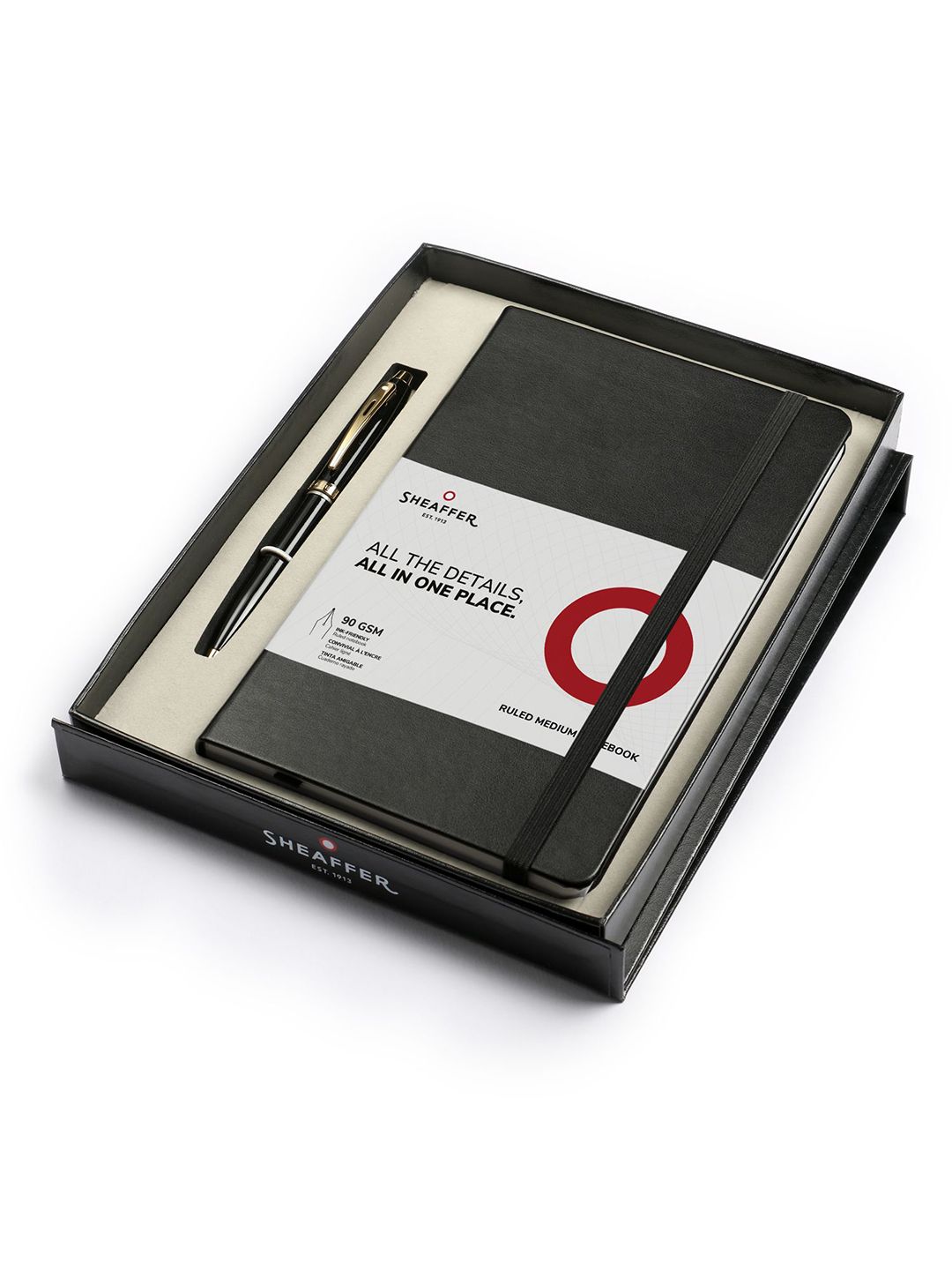 Sheaffer 100 G9322 Glossy Black Ballpoint Pen with Medium Notebook Premium Gift Set-picture-13