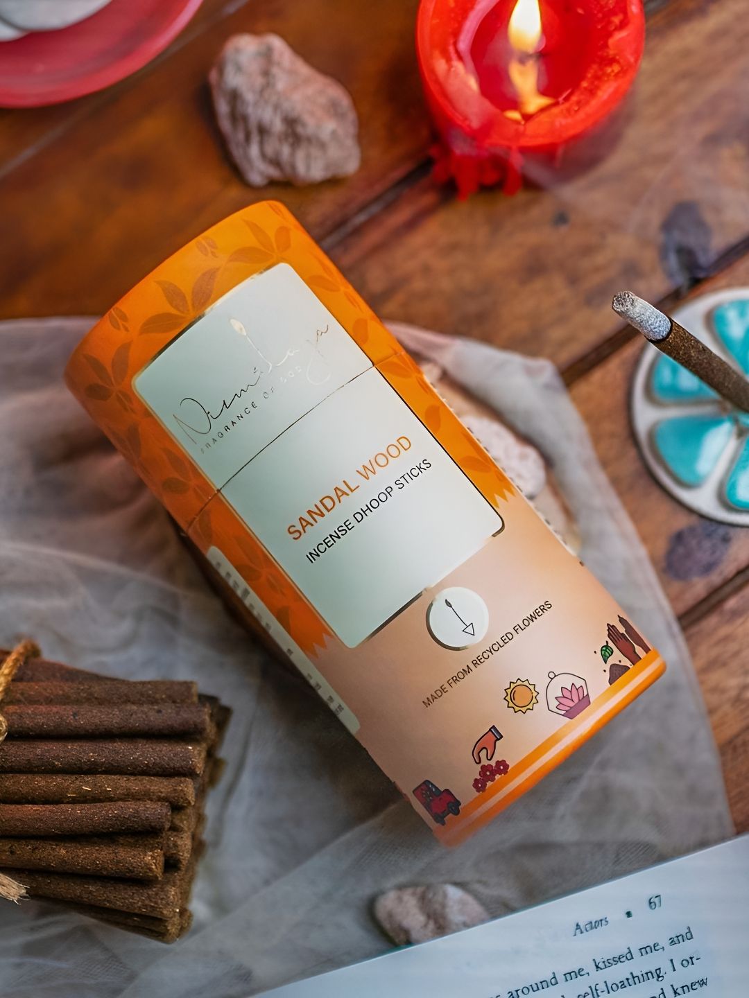 Nirmalaya Brown 40 Pieces Wood Mysore Sandalwood Dhoop Stick With Stand