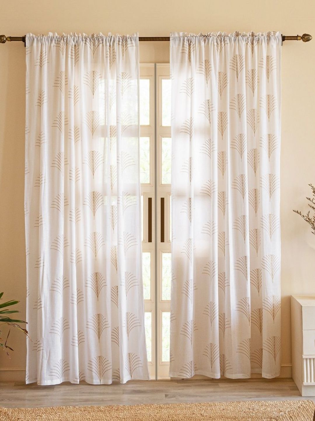 HOMEMONDE Gold-Toned & White Set of 2 Floral Sheer Long Door Curtain-image-39