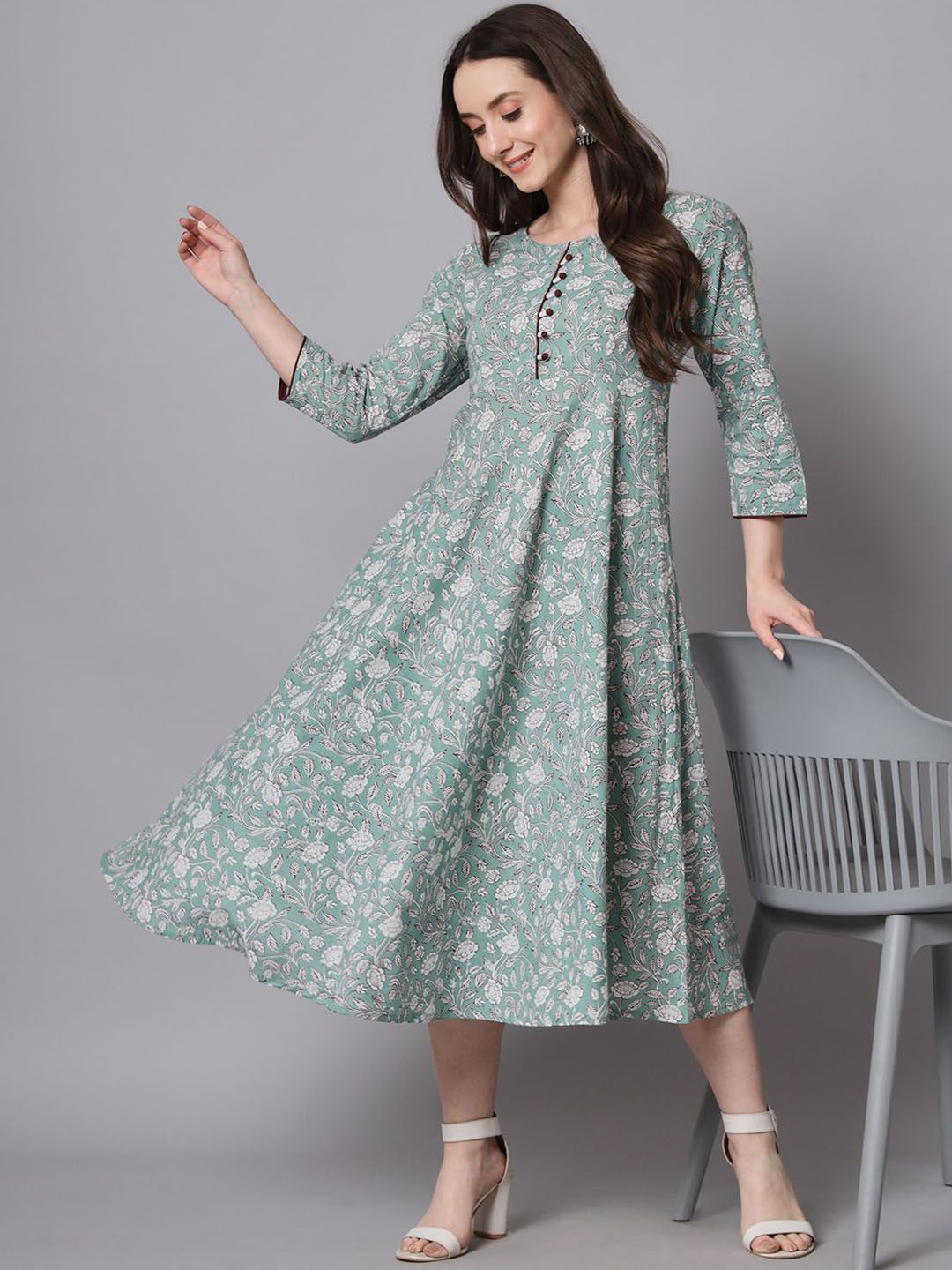 Anouk Floral Printed Pure Cotton A-Line Kurta-image-41