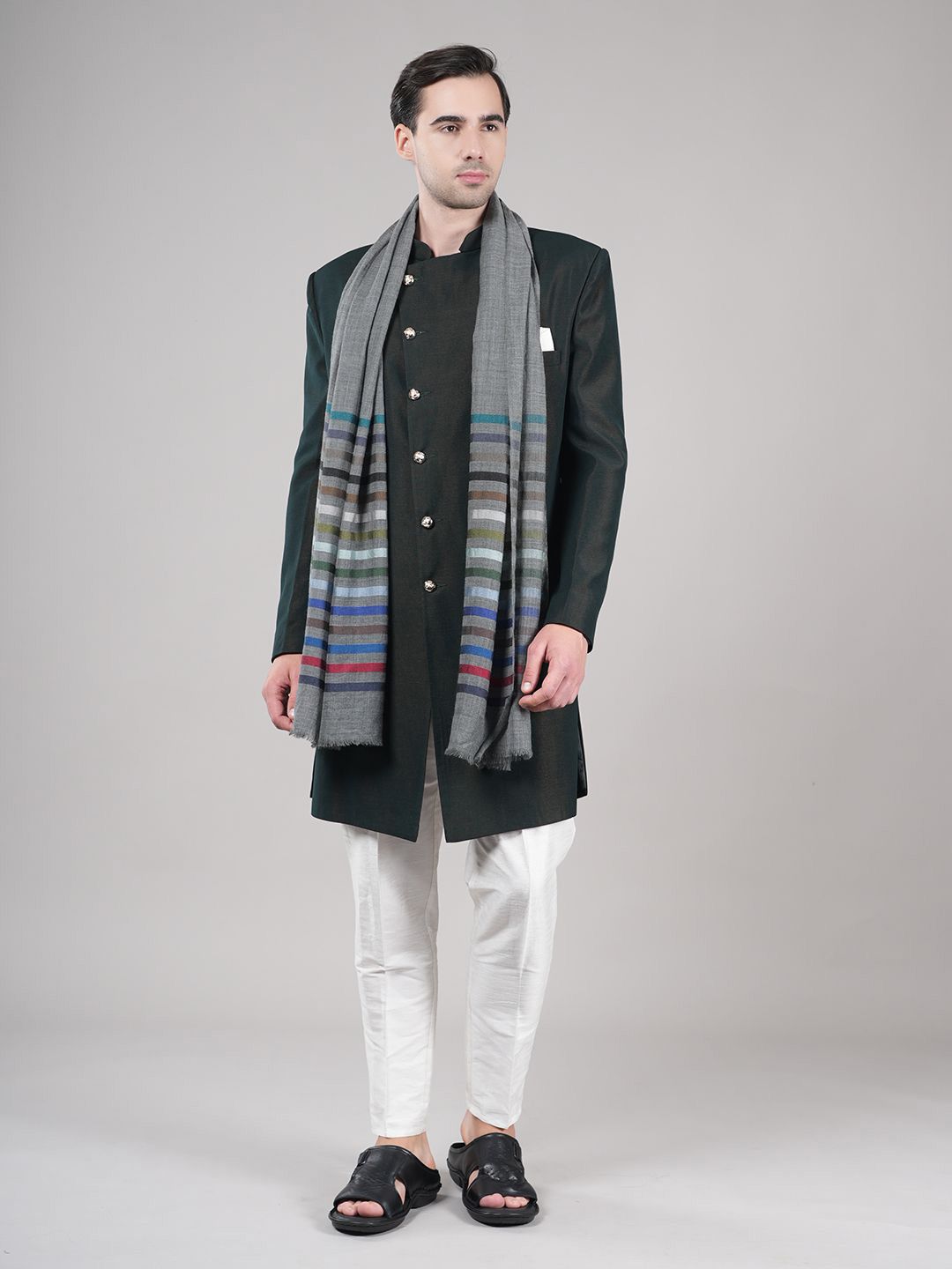 MUFFLY Unisex Striped Fine wool Stole-picture-15