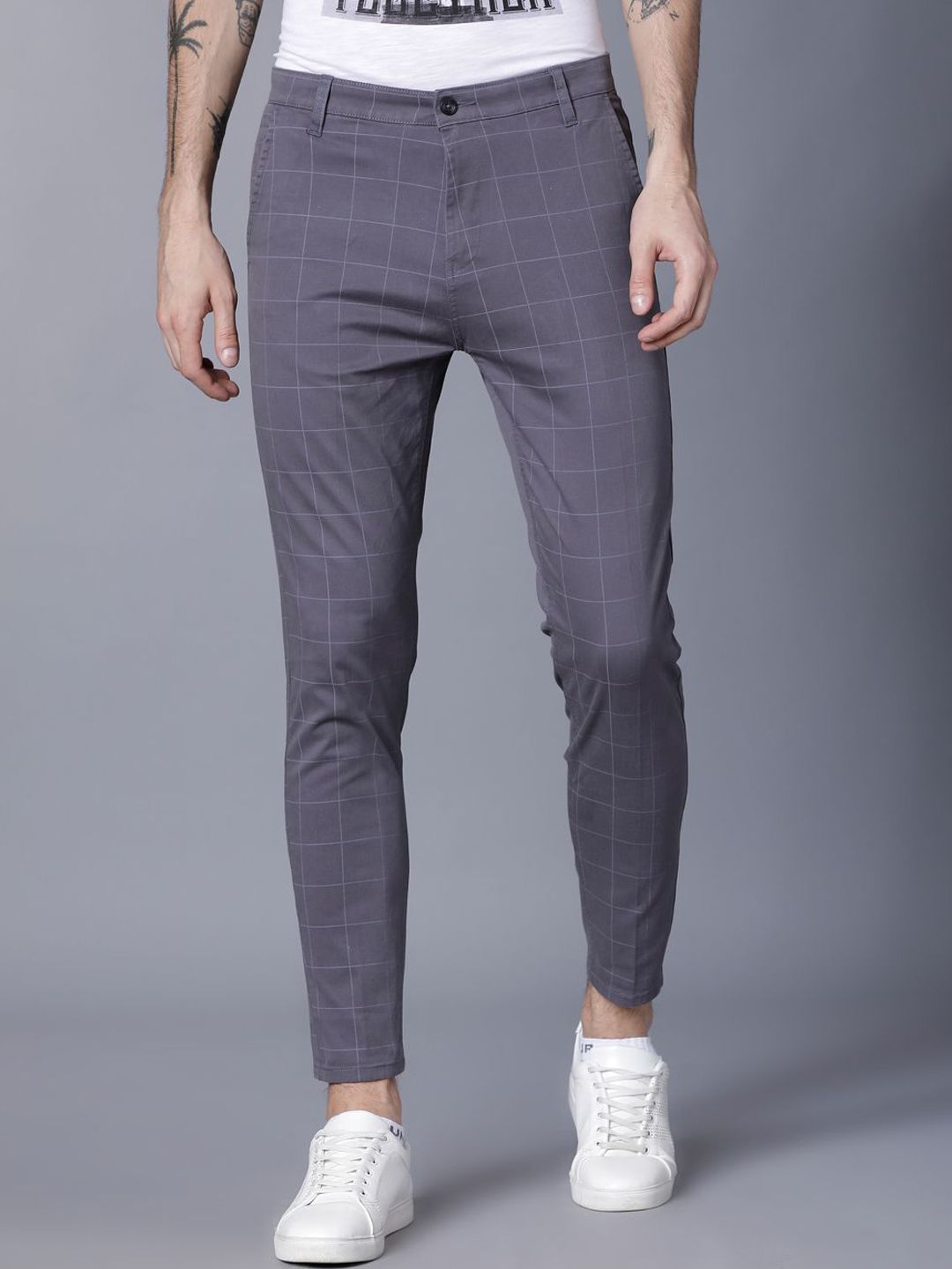 HIGHLANDER Men Checked Slim Fit Chinos Trousers-picture-29