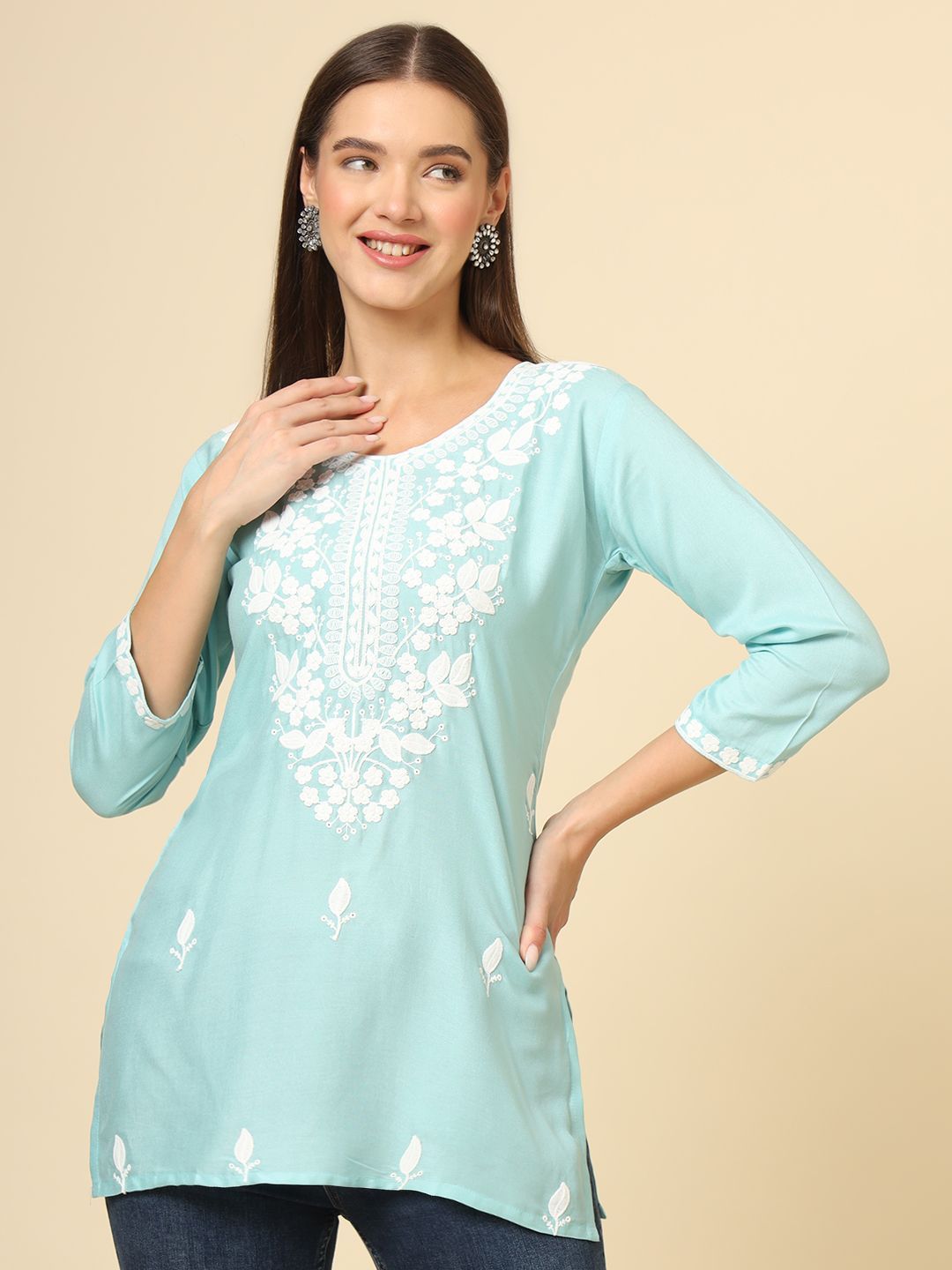 HERE&NOW Floral Embroidered Thread Work Thread Work Kurti-image-38