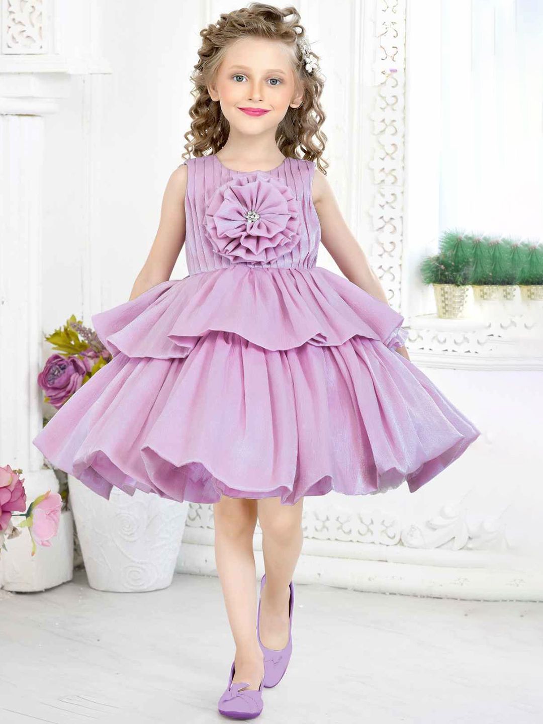 Lagorii Girls Floral Satin Fit & Flare Dress-picture-19