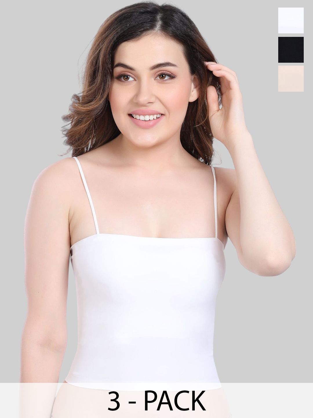 PLUMBURY Pack Of 3 Lightly-Padded Camisoles-picture-34