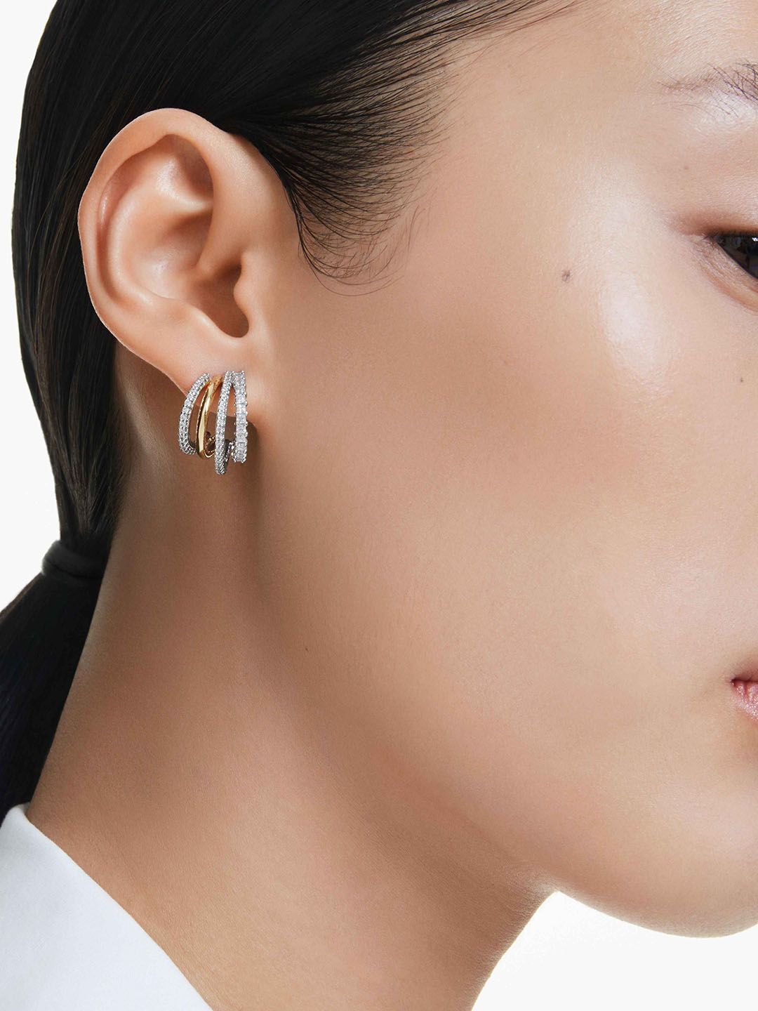 SWAROVSKI Rhodium-Plated Crystals Stone-Studded Half Hoop Earrings-picture-56