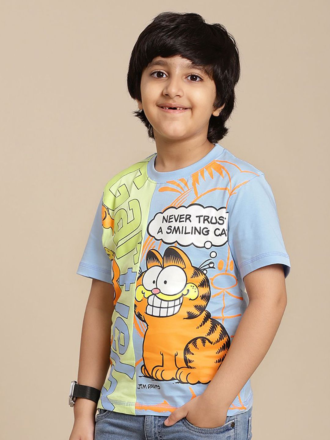 Kids Ville Boys Graphic Printed Round Neck Cotton Garfield T-shirt-picture-44