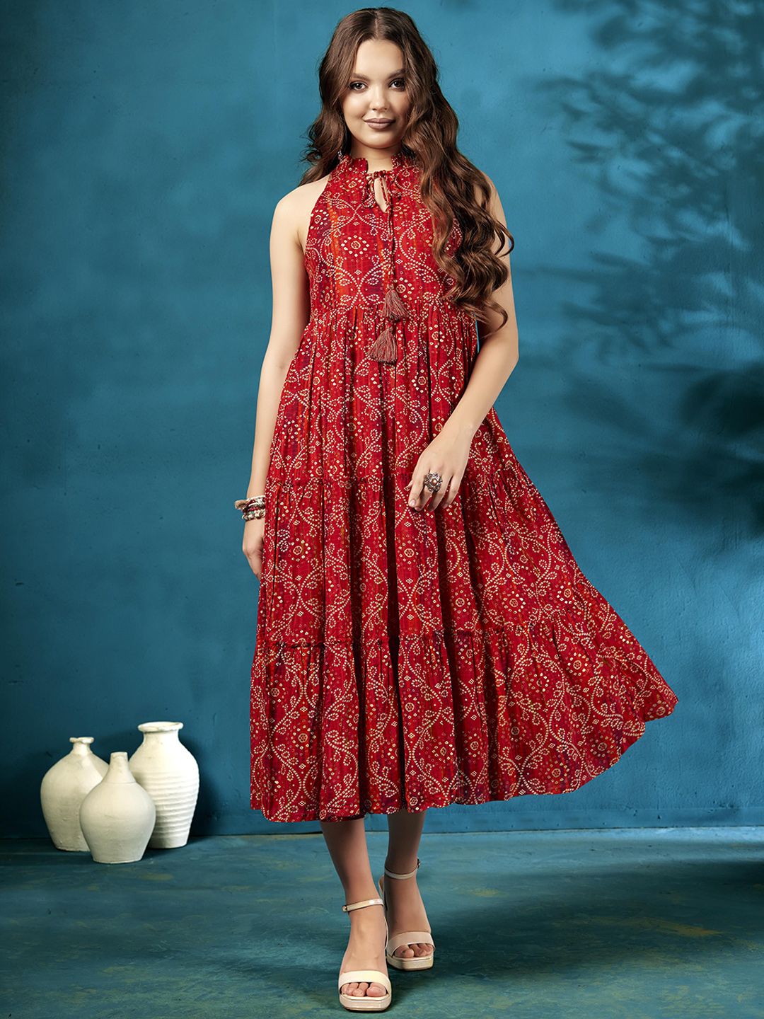 anouk x fwd Anouk Women Ethnic Motifs Printed Fit & Flare Midi Ethnic Dresses-picture-23