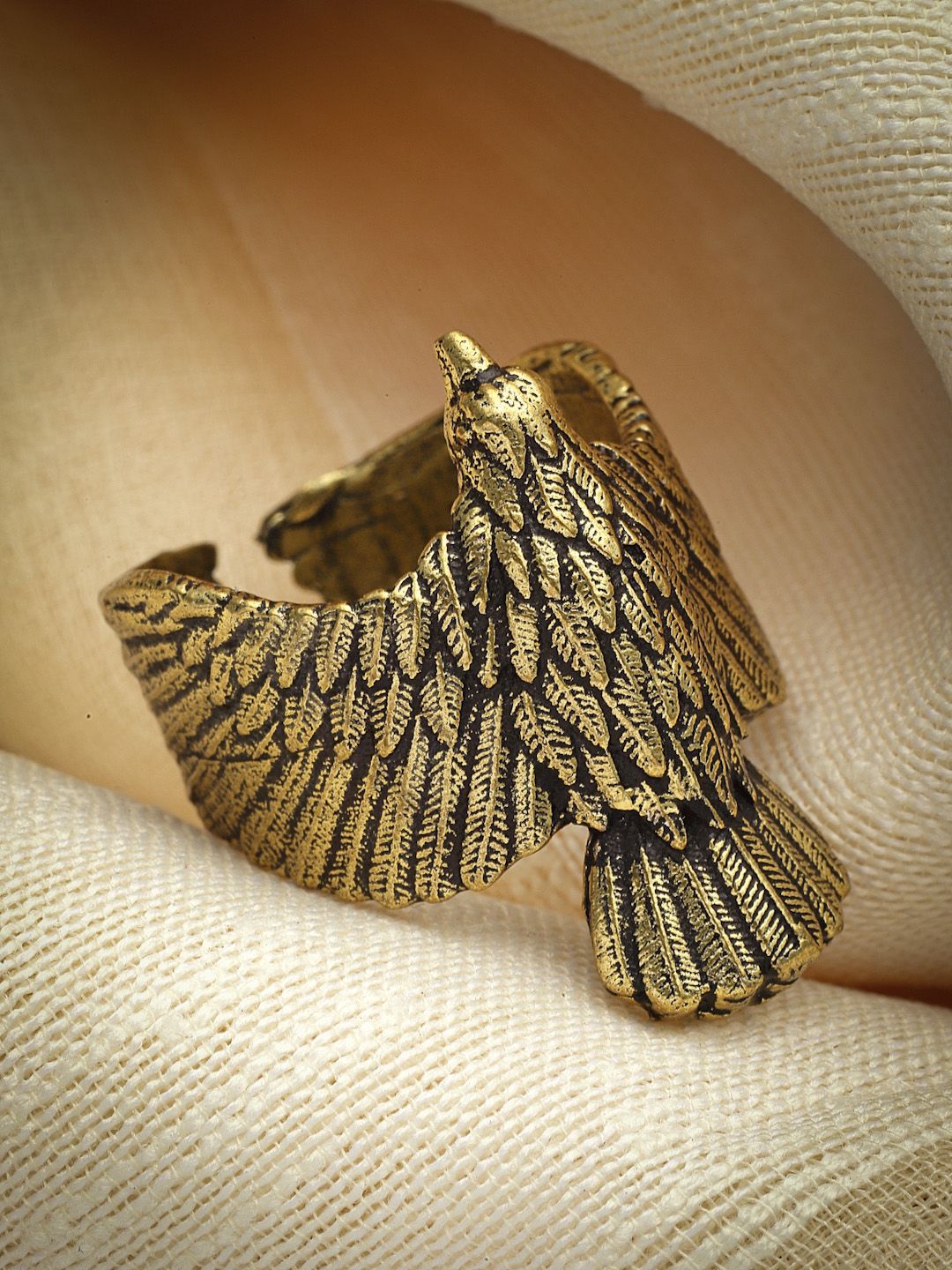 Sanjog Men Gold-Plated Soaring Eagle Hawk Animal Bird Design Adjustable Ring-picture-1