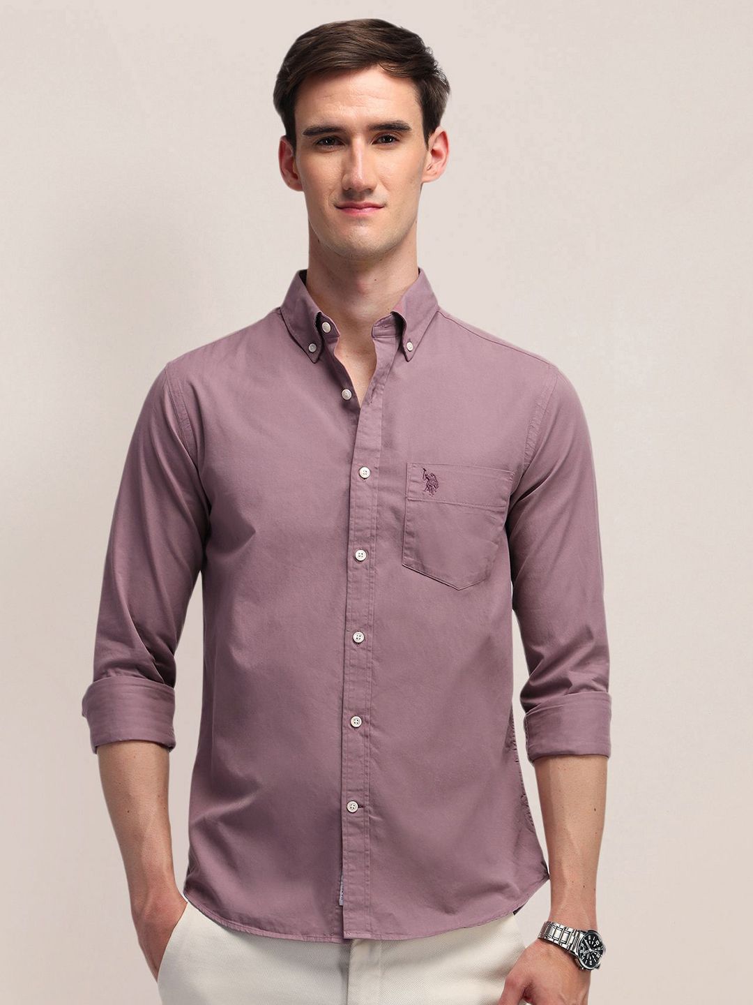 U.S. Polo Assn. Men Classic Button-Down Collar Solid Cotton Tailored Fit Casual Shirt-picture-40