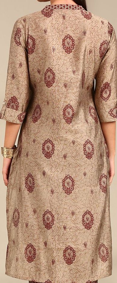 Buy Anouk Beige Ethnic Motifs Printed Band Collar Straight Kurta With ...