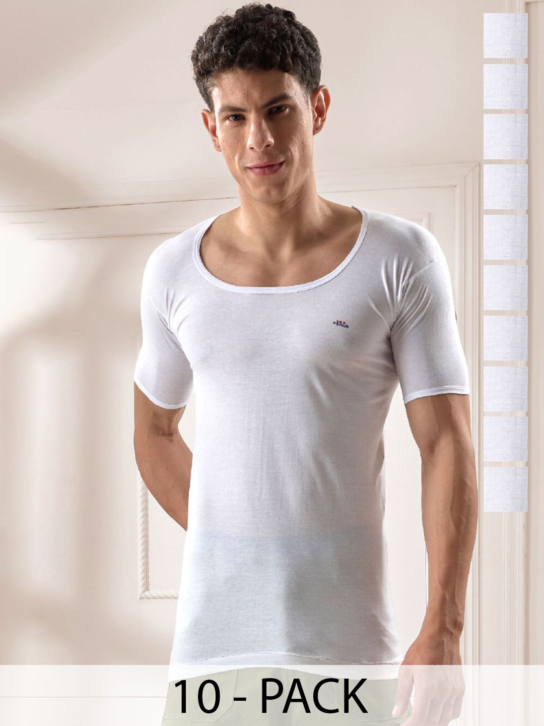 LUX VENUS 
Pack of 10 Men Round Neck Cotton Vest-picture-37