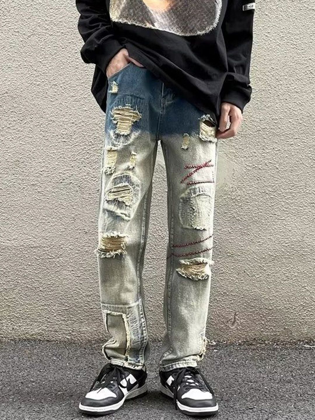 StyleCast x Revolte Men Highly Distressed Light Fade Jeans-picture-22