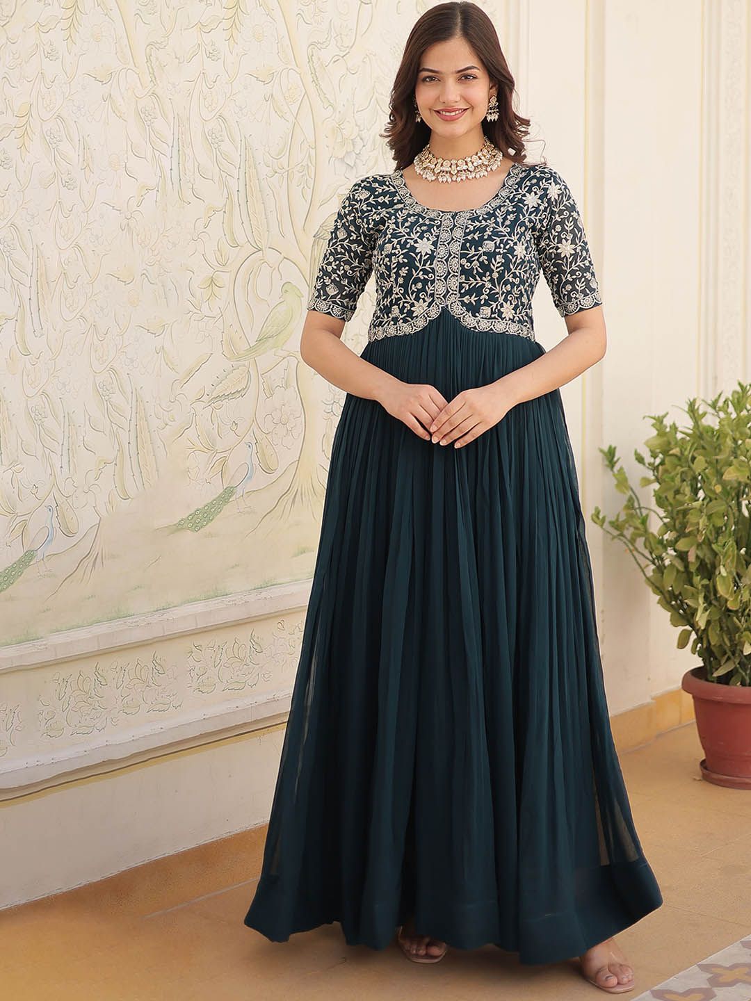 Buy KALINI Floral Embroidered Sequinned Georgette Fit & Flare Maxi Dress - Ethnic Dresses for Women 31240672 | Myntra Buy KALINI Floral Embroidered Sequinned Georgette Fit & Flare Maxi Dress - Ethnic Dresses for Women 31240672 | Myntra