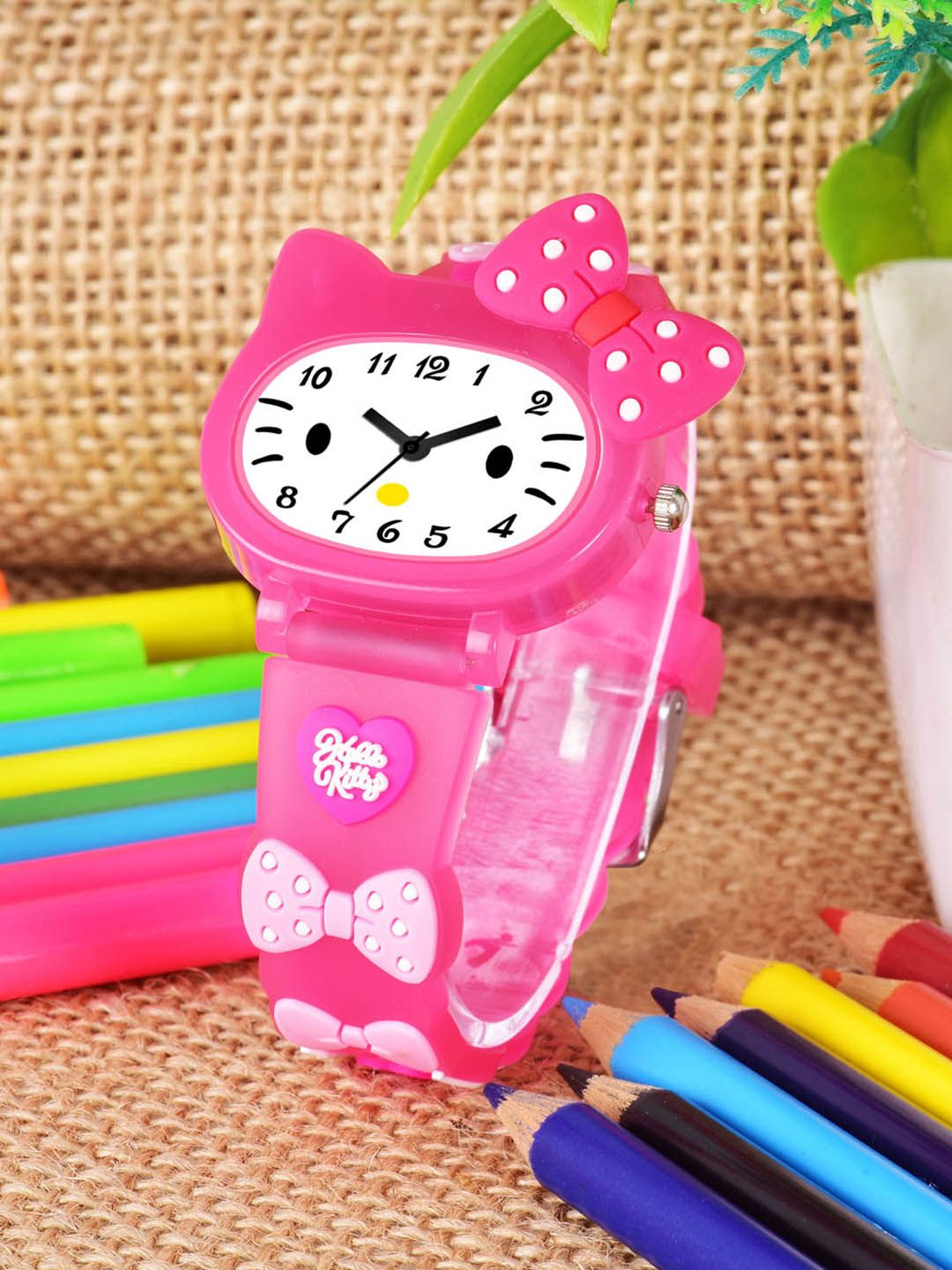 Shocknshop Girls Printed Dial & Straps Analogue Watch 339 DarkPink Kitty