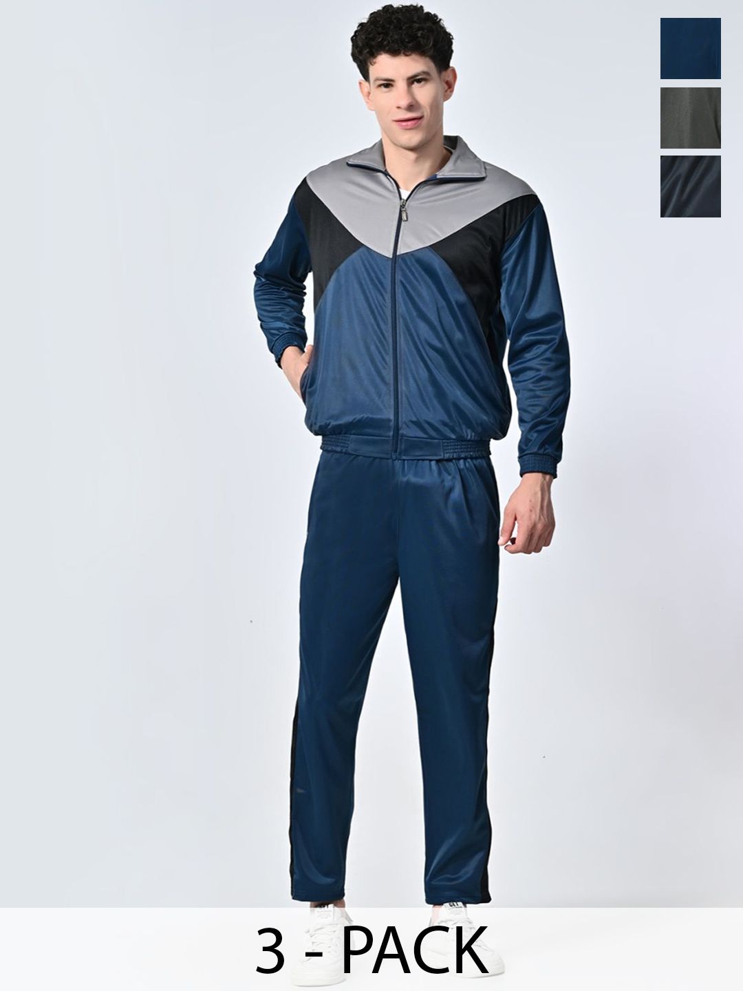 BAESD Men Pack Of 3 Mid- Rise Long Sleeves Mock Collar Tracksuits-picture-26