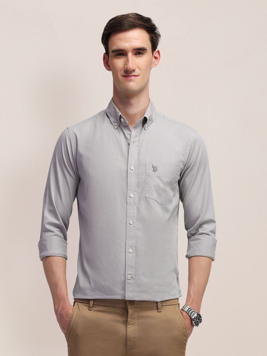U.S. Polo Assn. Men Classic Button-Down Collar Solid Cotton Tailored Fit Formal Shirt-picture-41
