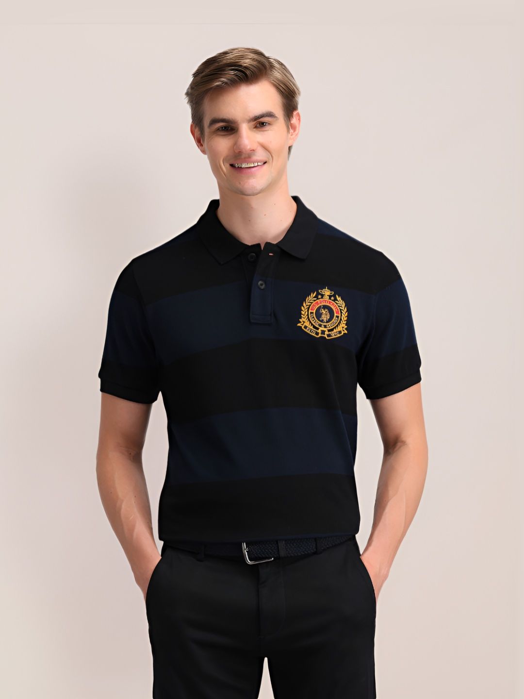 Men Colourblocked Polo Collar Cotton Slim Fit T-shirt deal from myntra