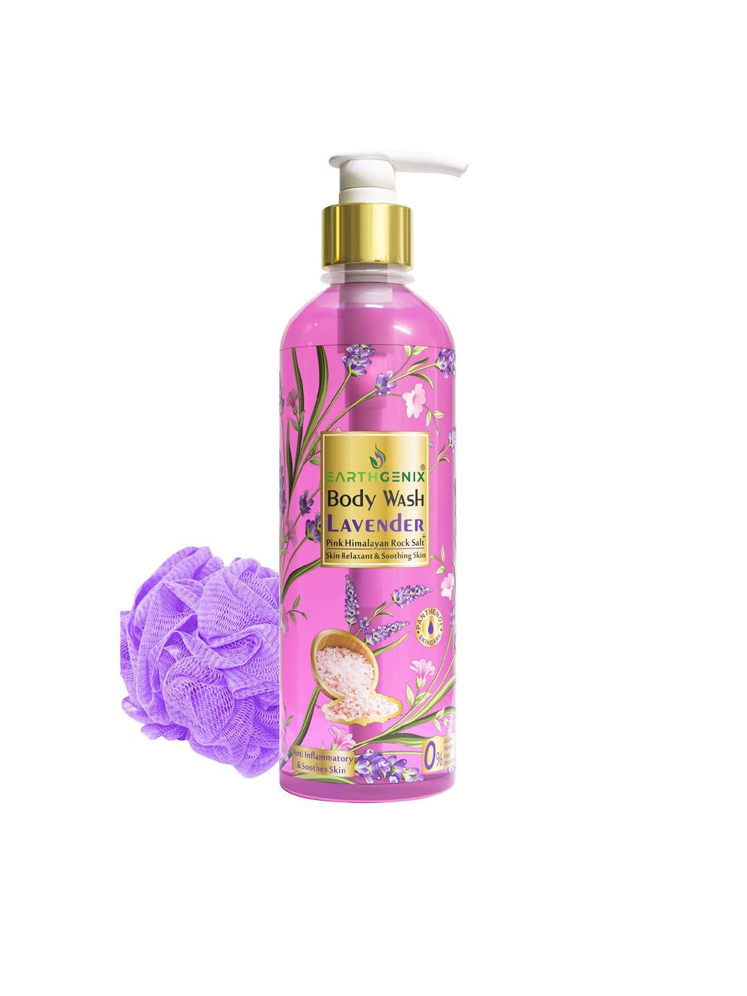 Earthgenix Lavender & Pink Himalayan Rock Salt Body Wash With Loofah- 300 ml-image-25