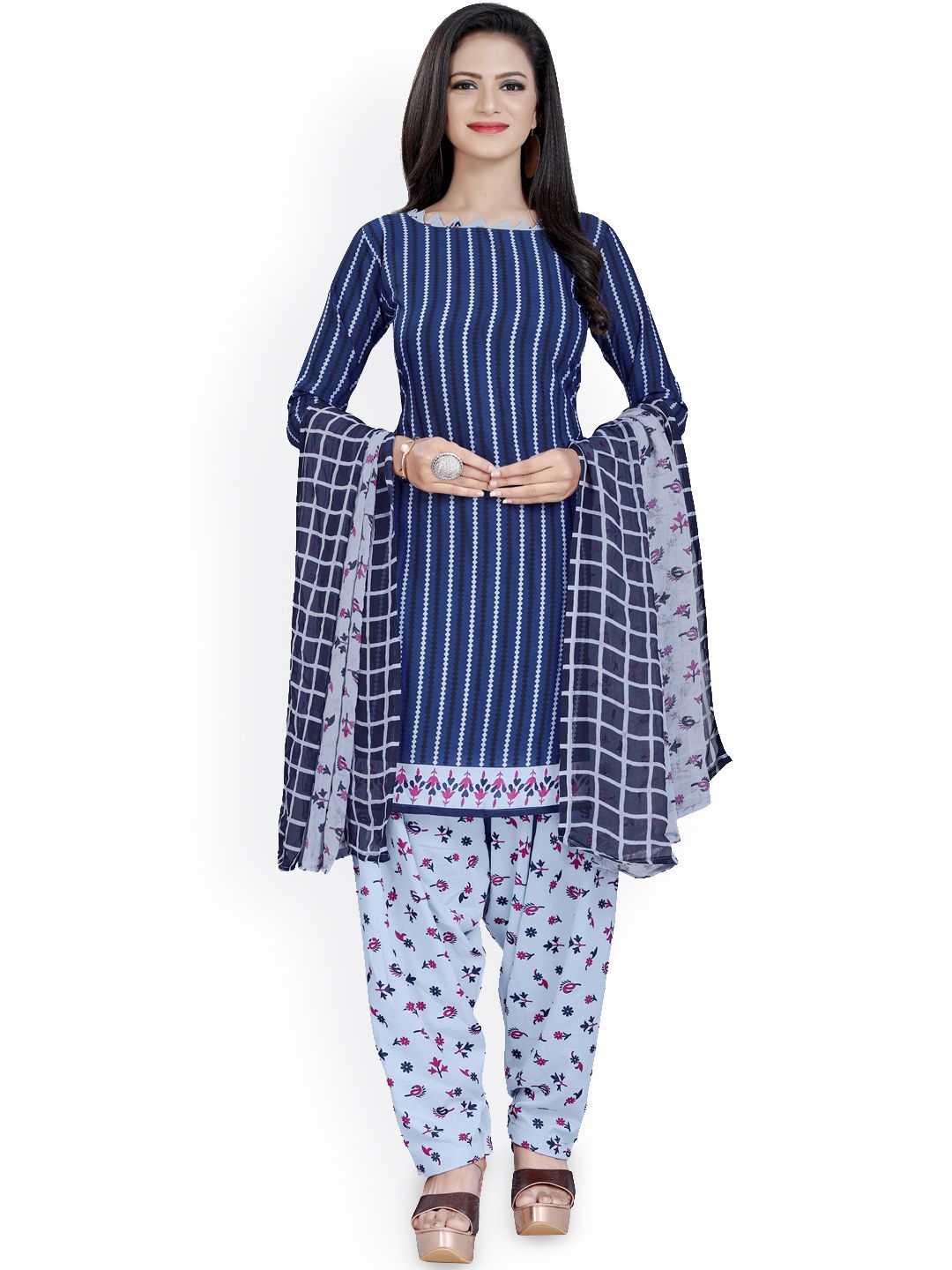 Maroosh Striped Printed Unstitched Dress Material-image-4