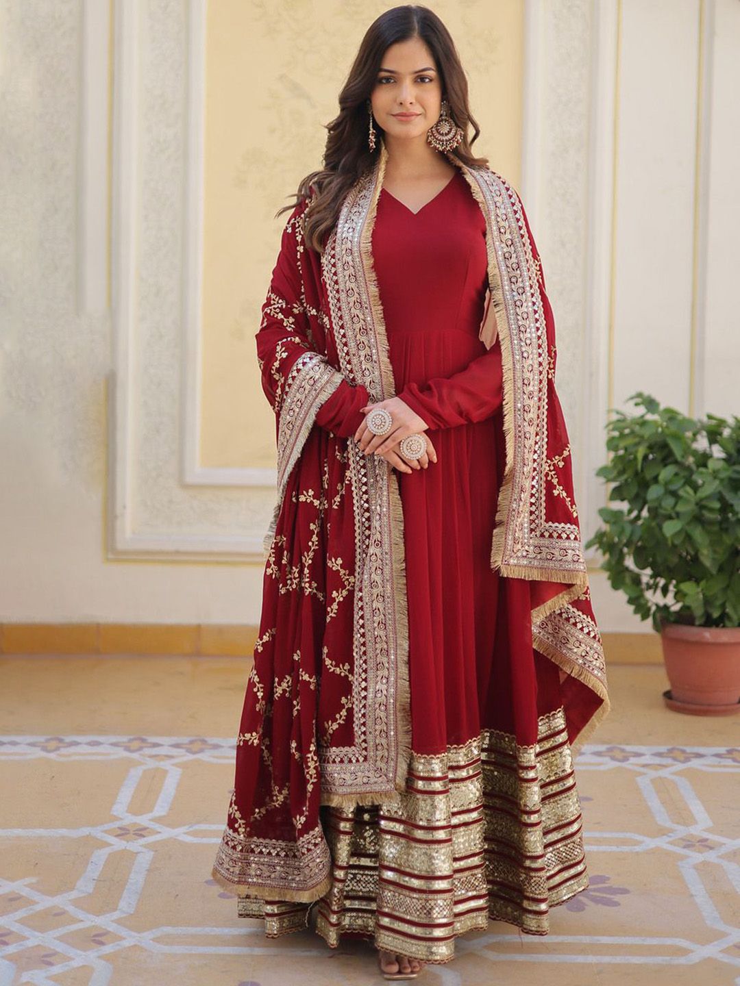 KALINI Georgette Maxi Ethnic Dresses With Dupatta-image-4
