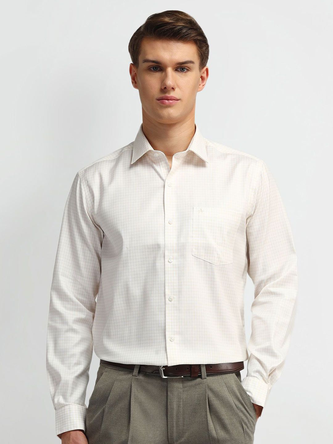 Arrow Men Manhattan Spread Collar Micro Checked Cotton Slim Fit Formal Shirt-image-15