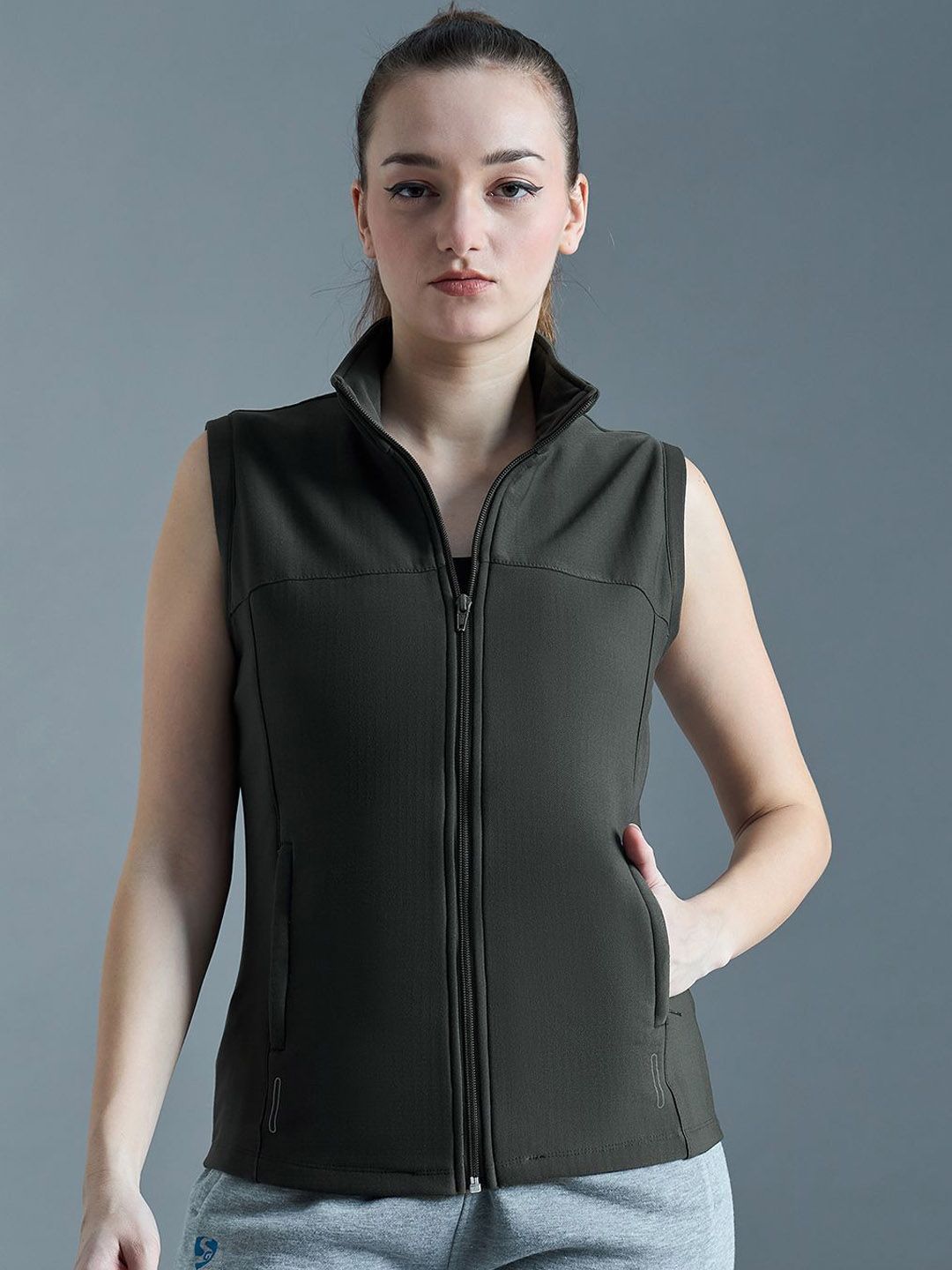 SG Women Mock Collar Solid Fleece Sports Bomber Jacket
