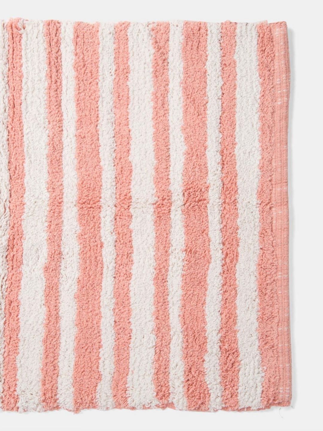 Fabindia Pink & White Striped Cotton 1800 GSM Bath Rugs-image-27