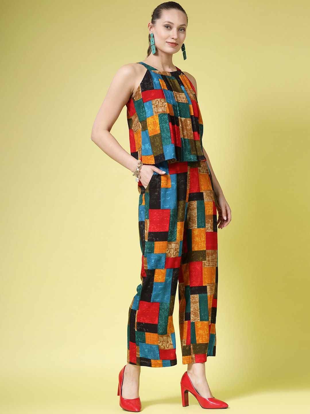 BEING NAUGHTY Geometric Printed Halter Neck Sleeveless Top & Palazzo