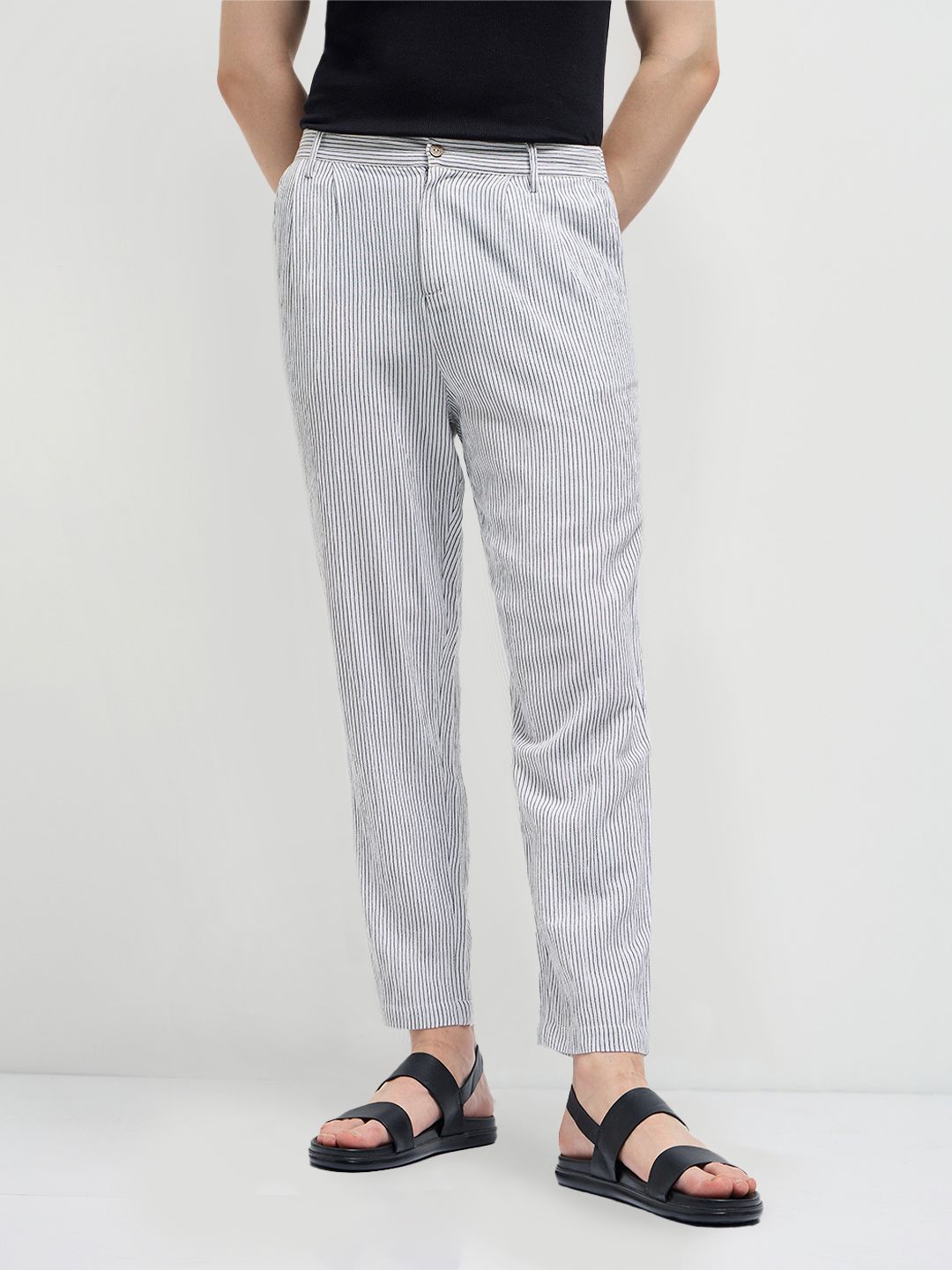 THE BEAR HOUSE Men Striped Slim Fit Pleated Trousers-image-36