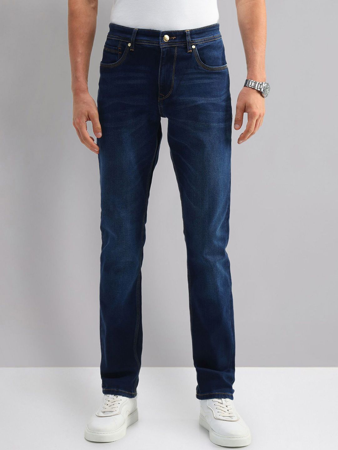 AD By Arvind Men Slim Fit Low Distress Light Fade Casual Jeans-picture-11