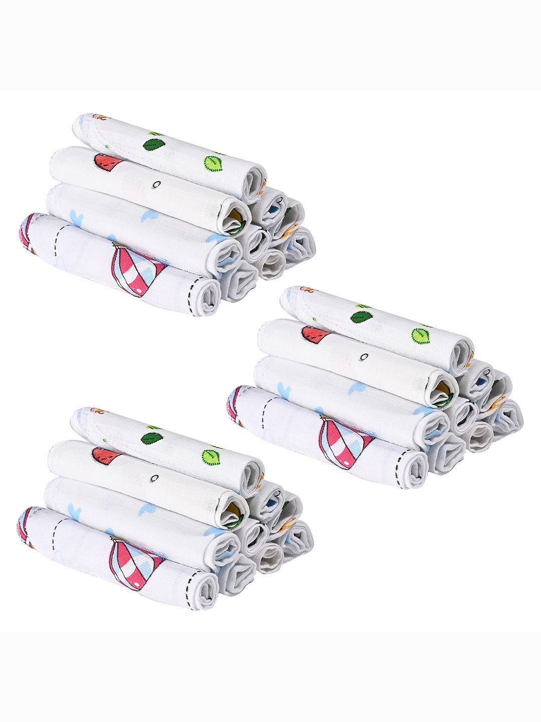 Kuber Industries 30-Pcs White & Green 210 GSM Cotton Printed Face Towels