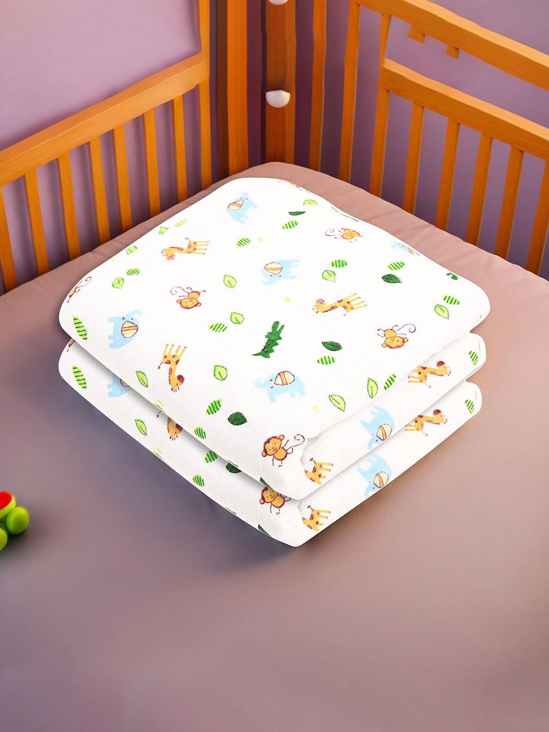 Kuber Industries White & Green 2 Pieces Floral Printed Cotton 210 GSM Single Bed Blanket-picture-24