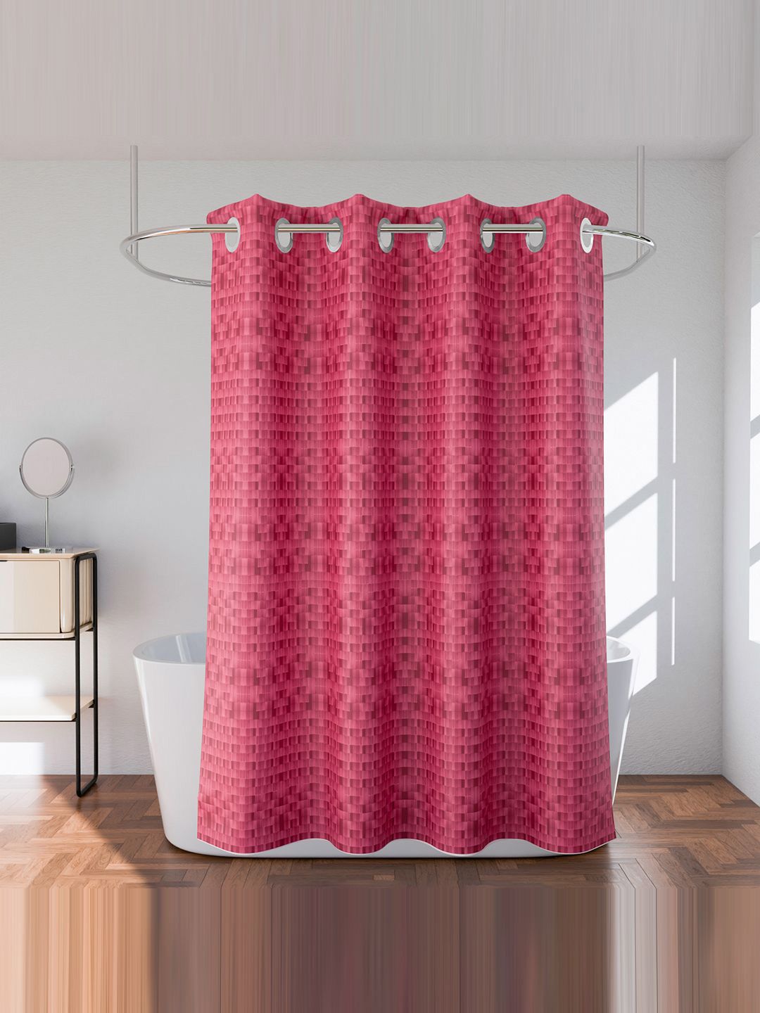 Kuber Industries Pink 3 Pieces Geometric Printed Shower Curtains-picture-42