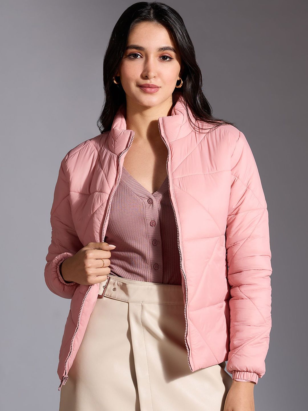 20Dresses Women Mock Collar Solid Casual Puffer Jacket