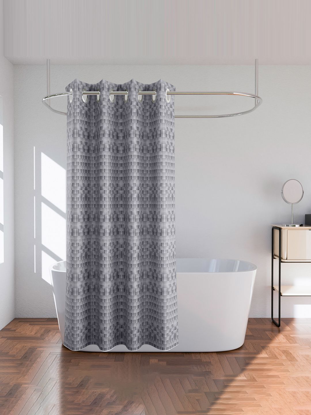 Kuber Industries Grey 2 Pieces Geometric Printed Shower Curtains-picture-14
