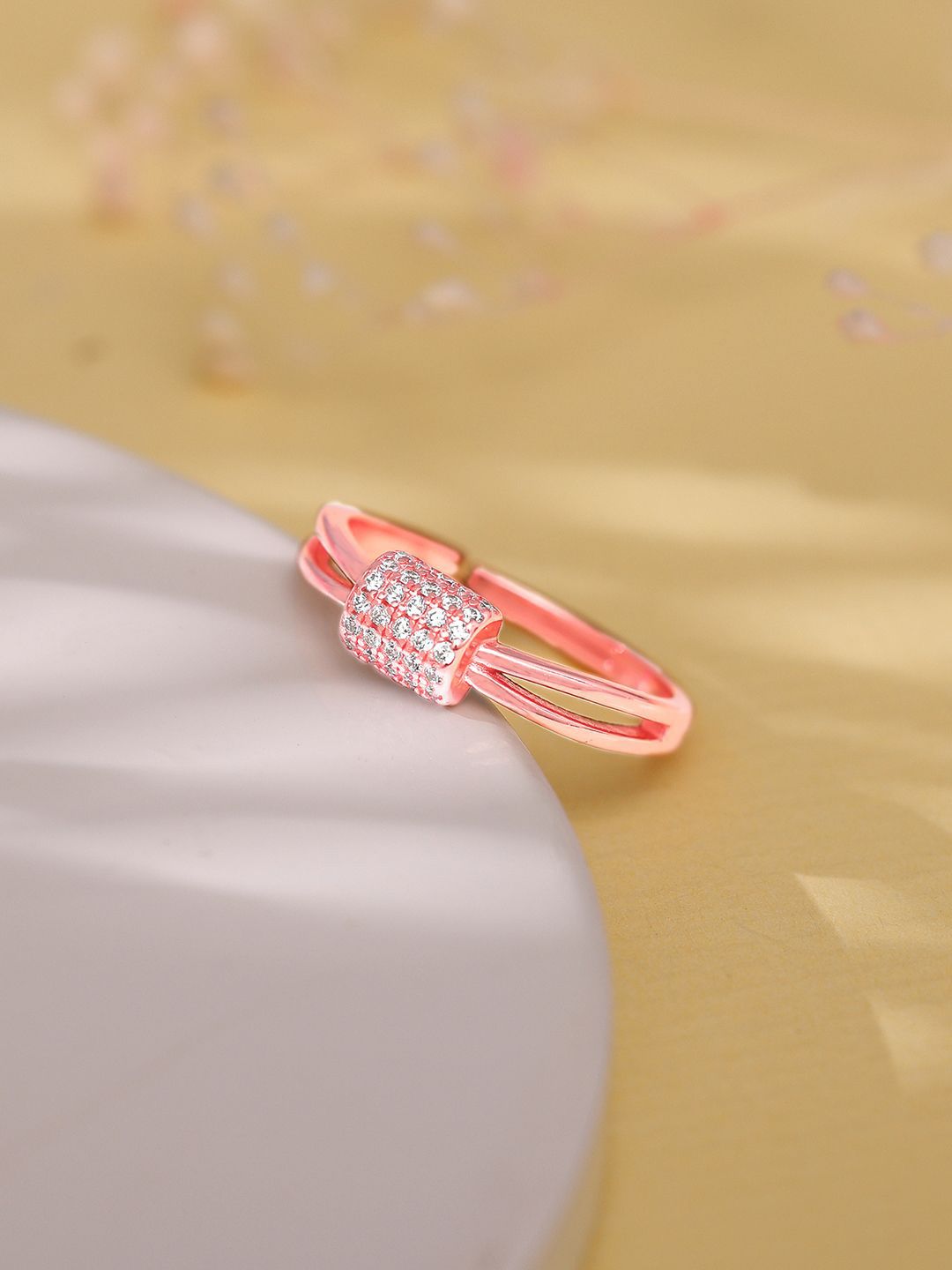 GIVA 925 Sterling Silver Rose Gold Plated Stone Studded Lucky Loop Finger Ring-picture-21