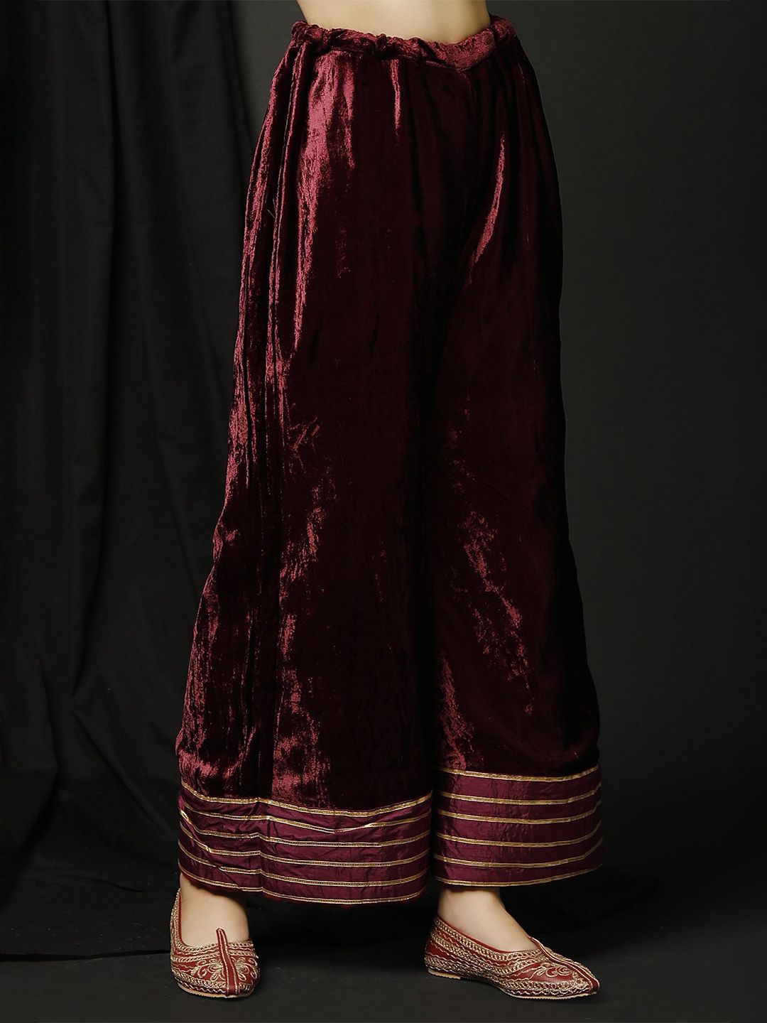 TJORI Women Knitted Flared Velvet Ethnic Palazzos-picture-27
