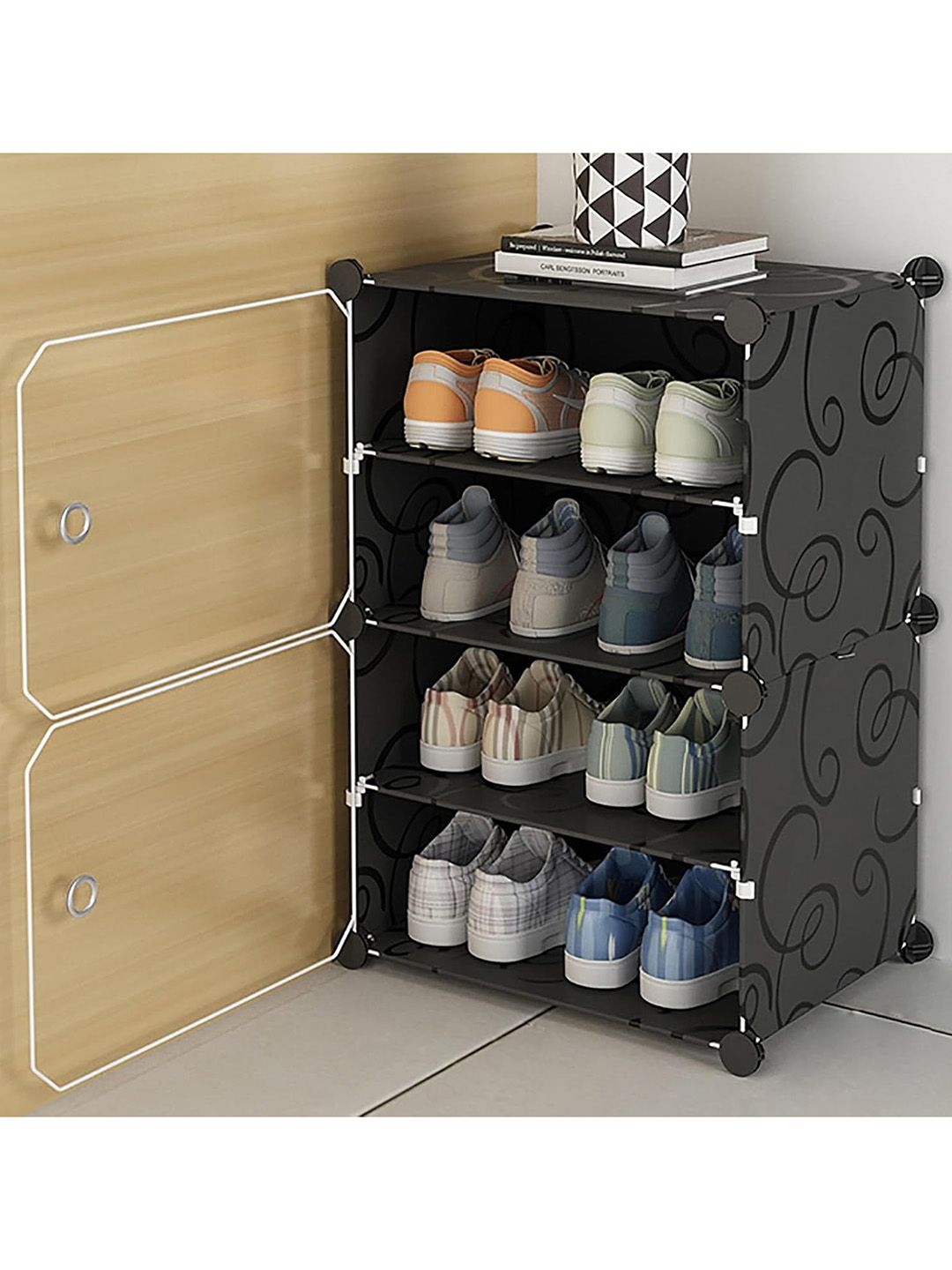 KriShyam Black 4 layer Portable Shoe Rack Organizer-picture-32