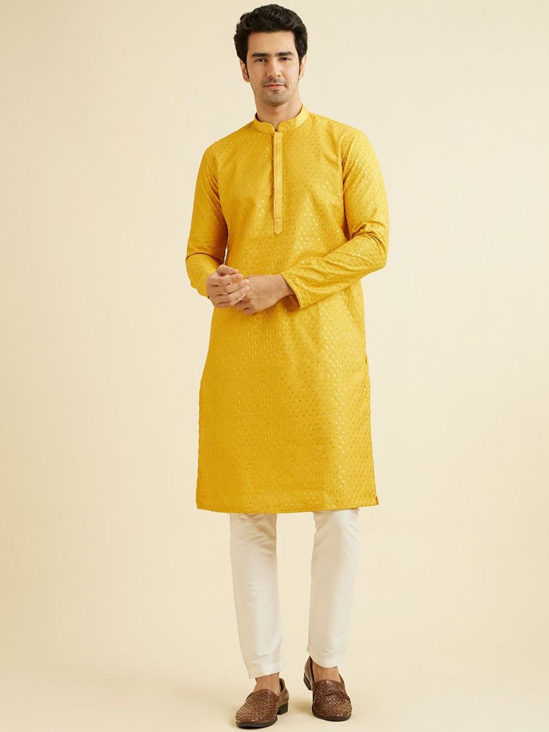 Manyavar Ethnic Motifs Embroidered Sequinned Straight Kurta with Pyjamas-picture-27