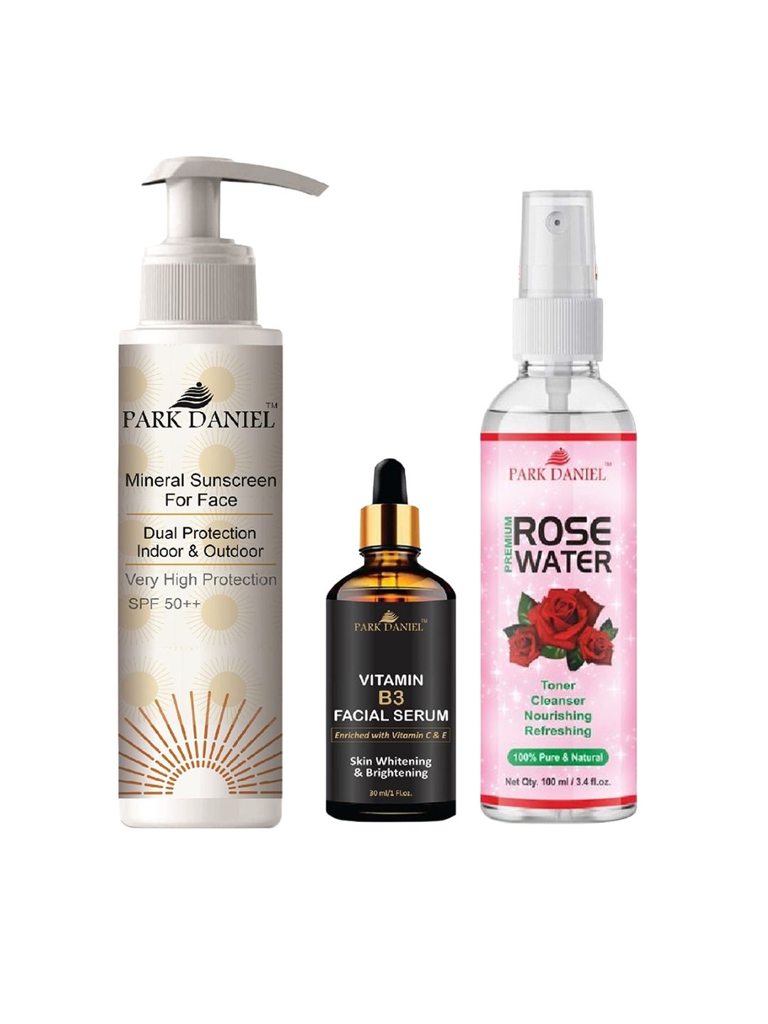Park Daniel Set Of 3 Mineral Sunscreen- 100 ml- Facial Serum- 30 ml & Rose Water- 100 ml-image-49