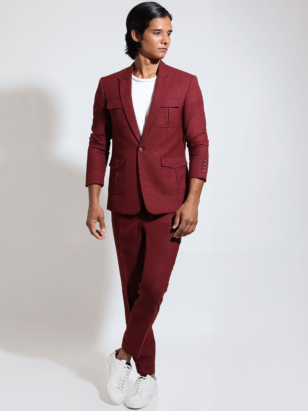 VIVEK KARUNAKARAN Notched Lapel Slim-Fit Single Breasted Woollen Blazer-picture-13