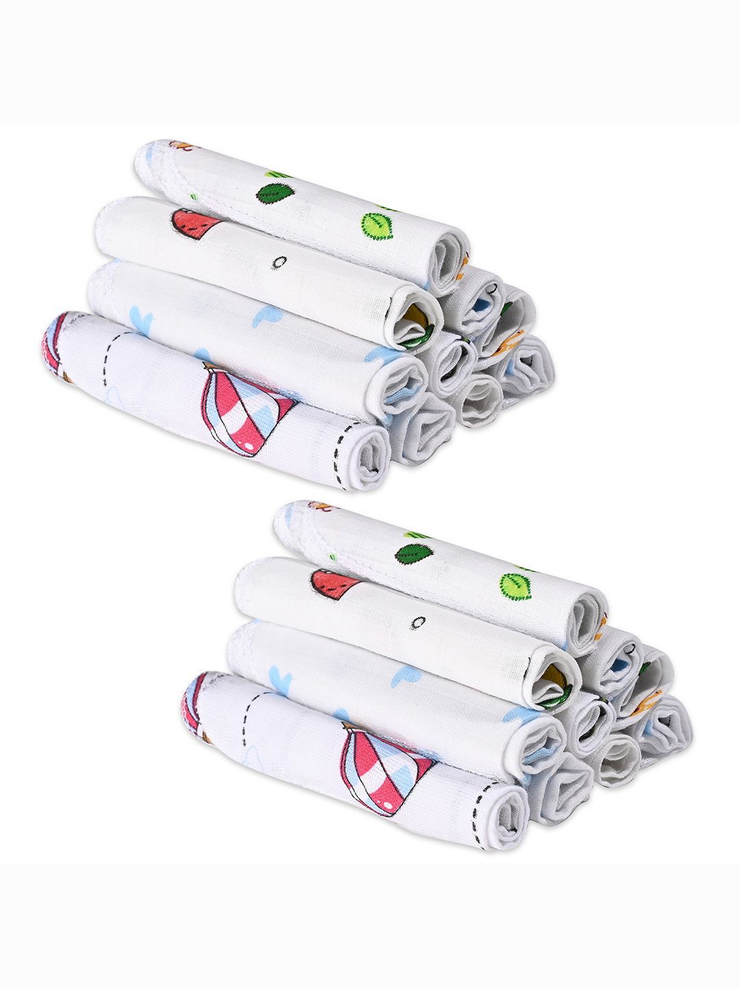 Kuber Industries 20-Pcs White & Green 210 GSM Printed Cotton Face Towels