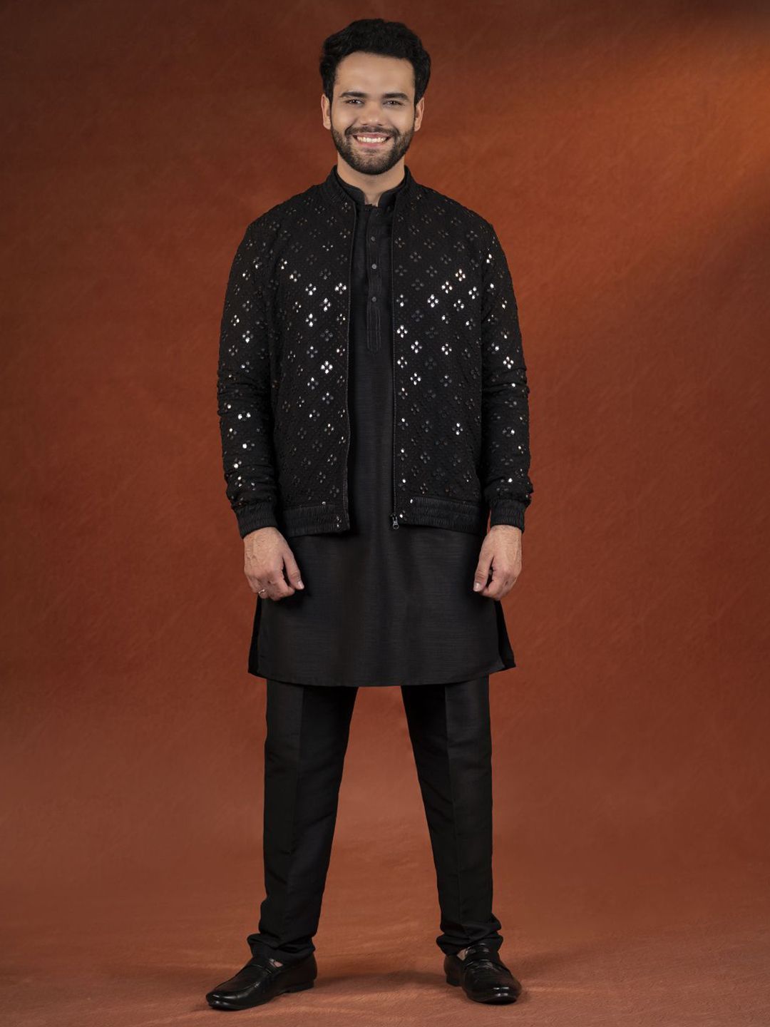 TheEthnic.Co Mirror Embroidered Mandarin Collar Sherwani Set-picture-44