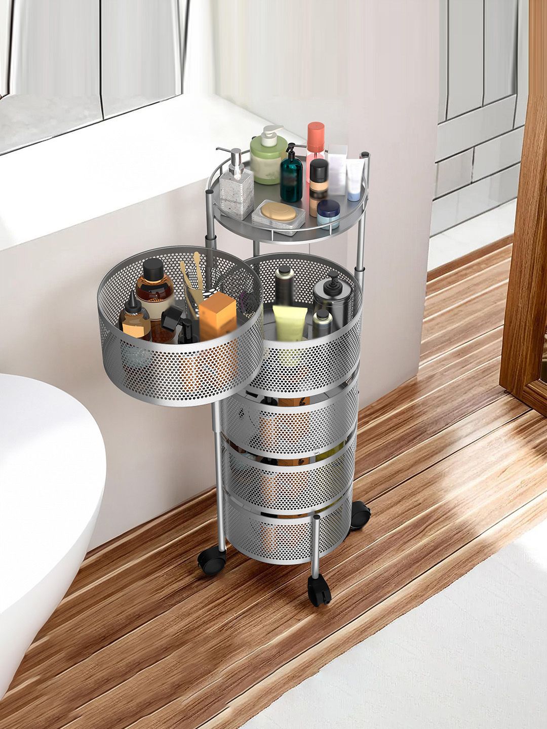 Kuber Industries Silver Toned 2 Pieces Textured Rotating 5-Tier Multi-Utility Organisers-picture-50