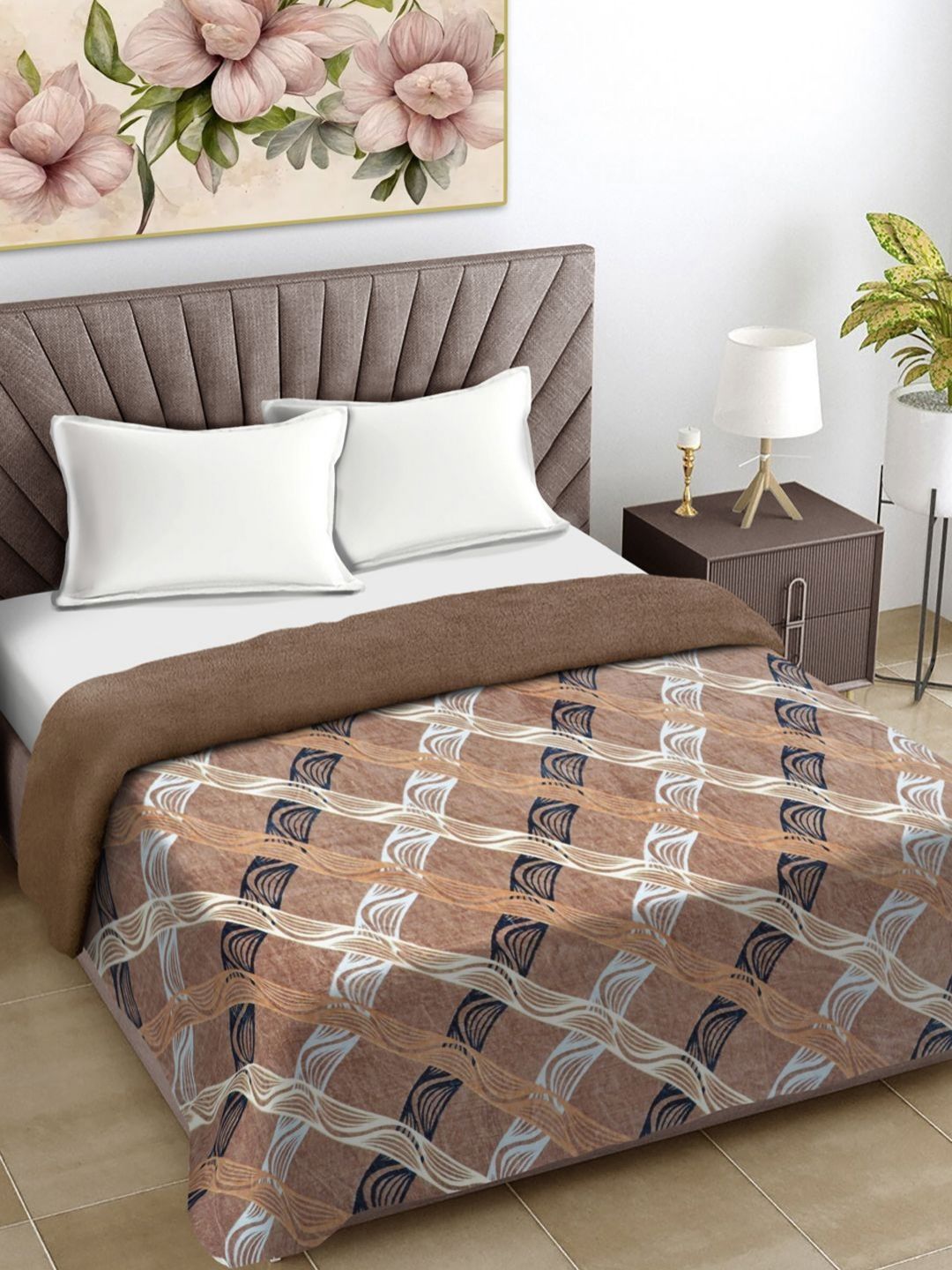 FABINALIV Brown & White Geometric Woollen Mild Winter 400 GSM Double Bed Comforter-image-45