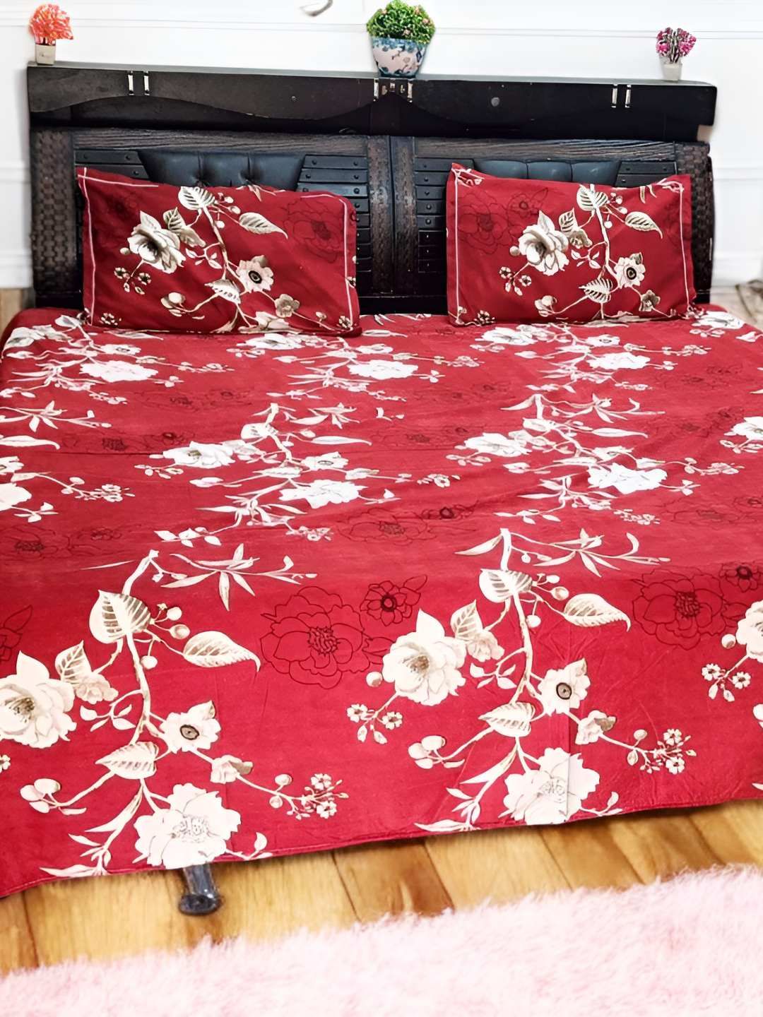 V.R.ENTERPRISES Red & White Floral 210 TC Queen Bedsheet with 2 Pillow Covers-picture-37