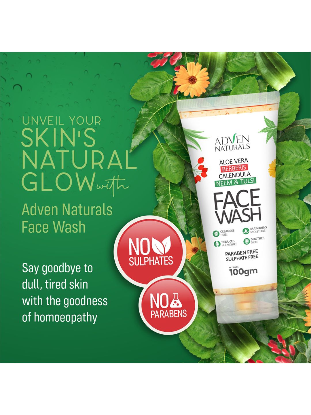 ADVEN Aloevera Berberis Calendula Neem & Tulsi Face Wash-100g-picture-57